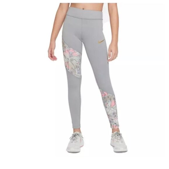 New Nike Gray Floral Dri Fit Tight Fit Cropped Leggings Size Large - Picture 1 of 10